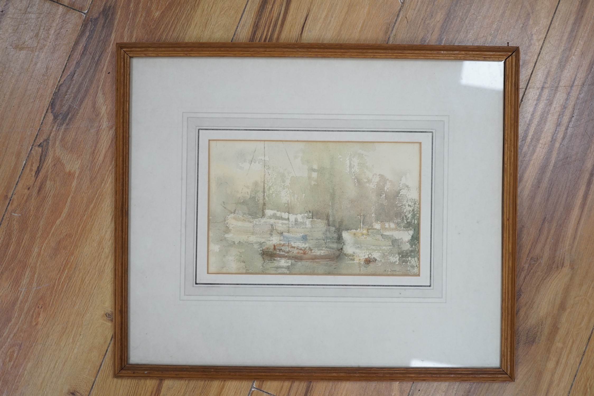 Bernard Philip Batchelor (1924-), watercolour, 'Misty morning on the Thames', signed and dated '72, 14 x 22cm